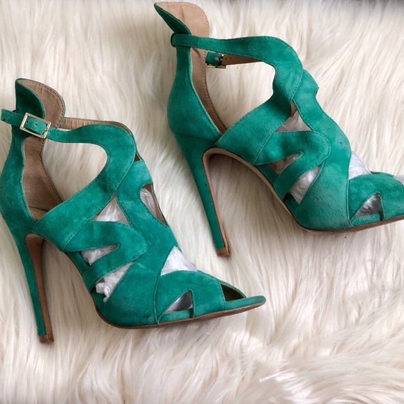 Zara Shoes - Zara Turquoise Suede Peeptoe Heels